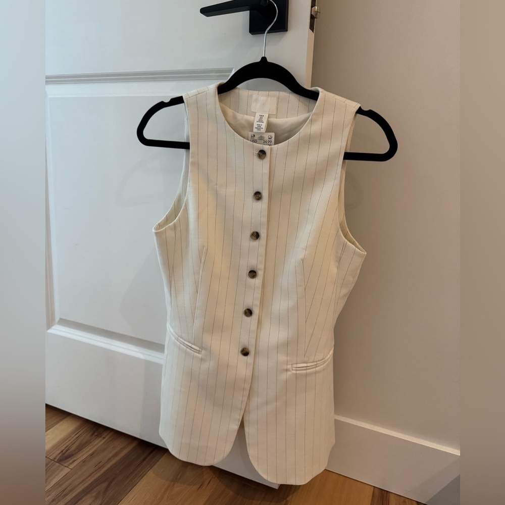 H&M Cream Pinstripe Long Vest